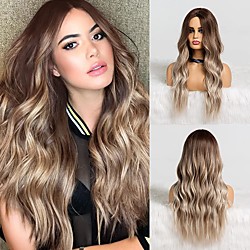 Synthetic Dark Root Light Brown Ombre Grey Long Wavy Hair Wigs Center Part Cosplay Costume Wig for White Black Women Lightinthebox