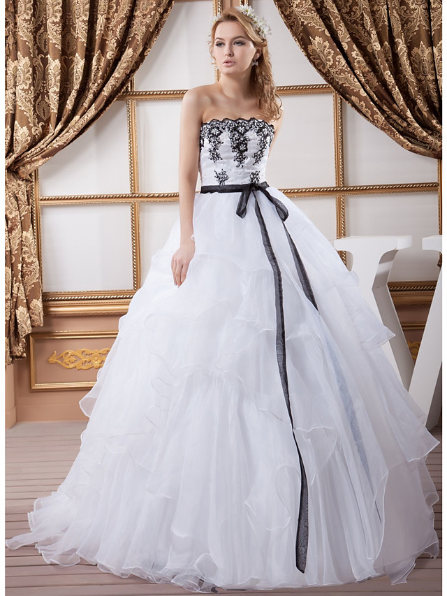 Ball Gown Court Train Lace White Boho Beach Wedding Dress