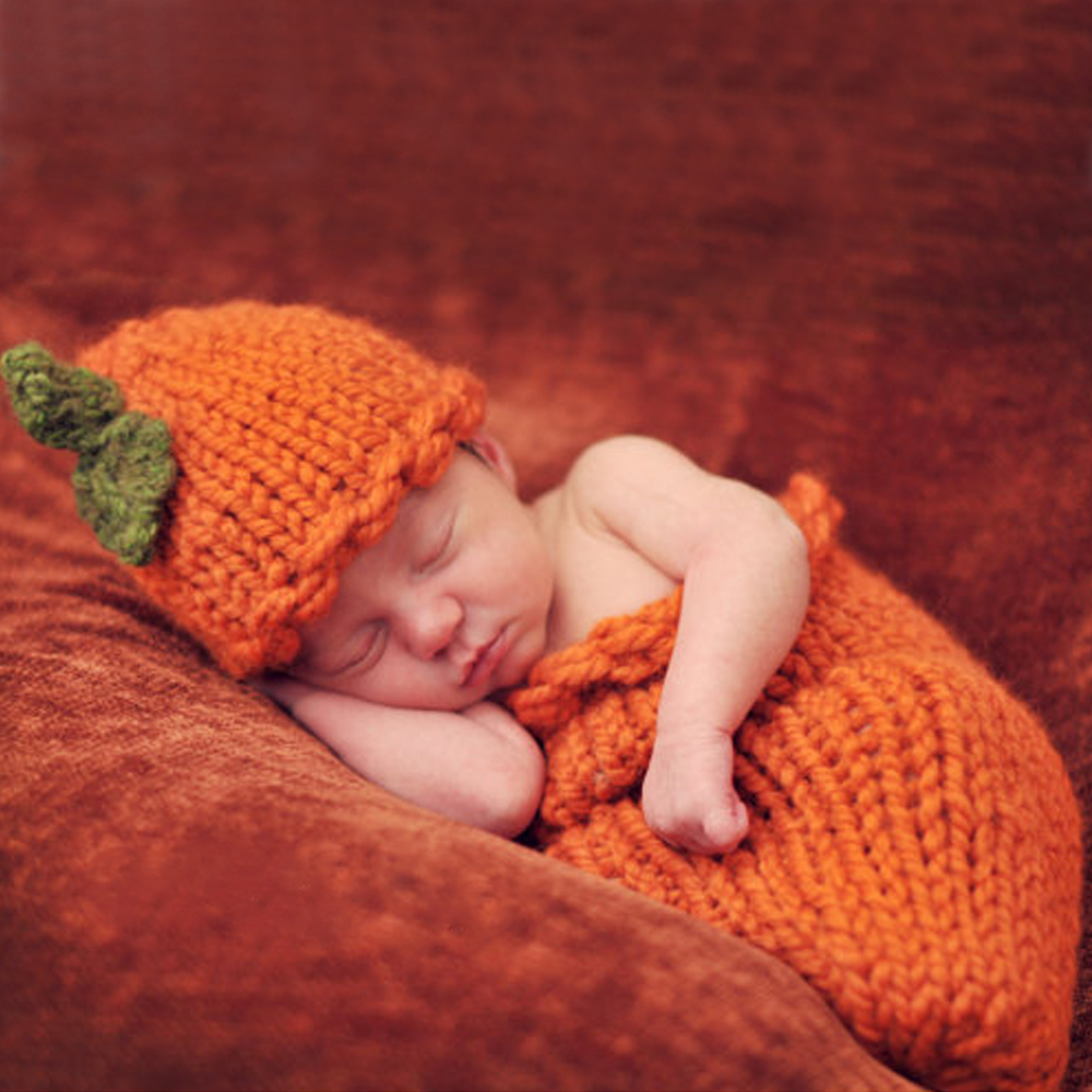 Cute Newborn Baby Photography Props Pumpkin Design Sleeping Bag Set