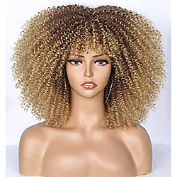 curly afro wig with bangs for black women short kinky curly wig 14inch afro hair synthetic heat resistant fiber wigs(ombre blonde) … Lightinthebox