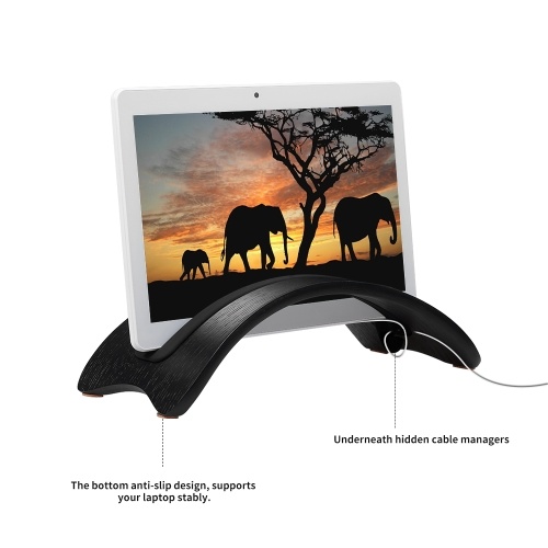 Support de tablette vertical support de tablette en bois naturel simple naturel Samdi pour Apple Macbook Pro avec USD-C avec plug-in de silicone antidérapant noir