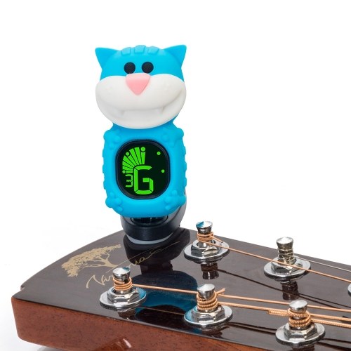 Mignon bande dessinée chat Clip-On Tuner LCD Display pour guitare chromatique Basse Ukulélé Violon