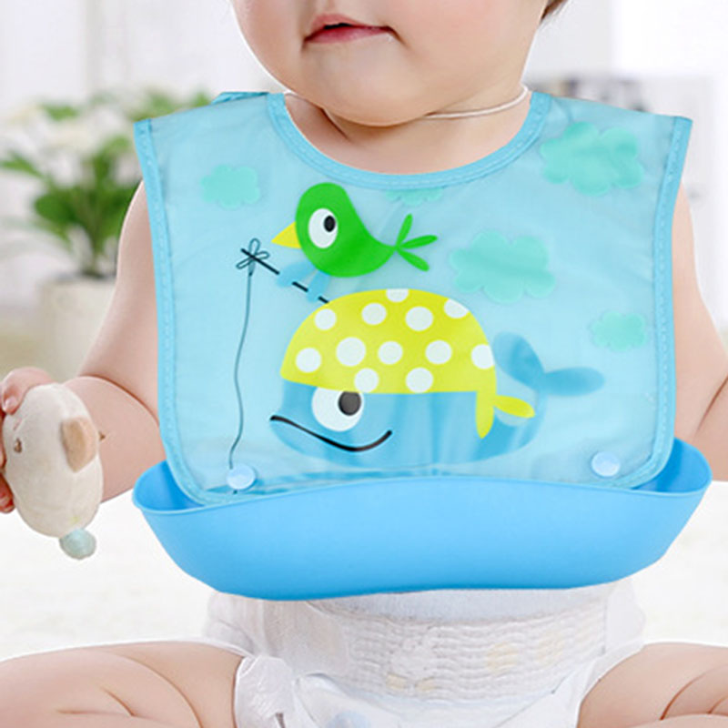 Cartoon Animal Print Baby Waterproof Silicone Feeding Bib