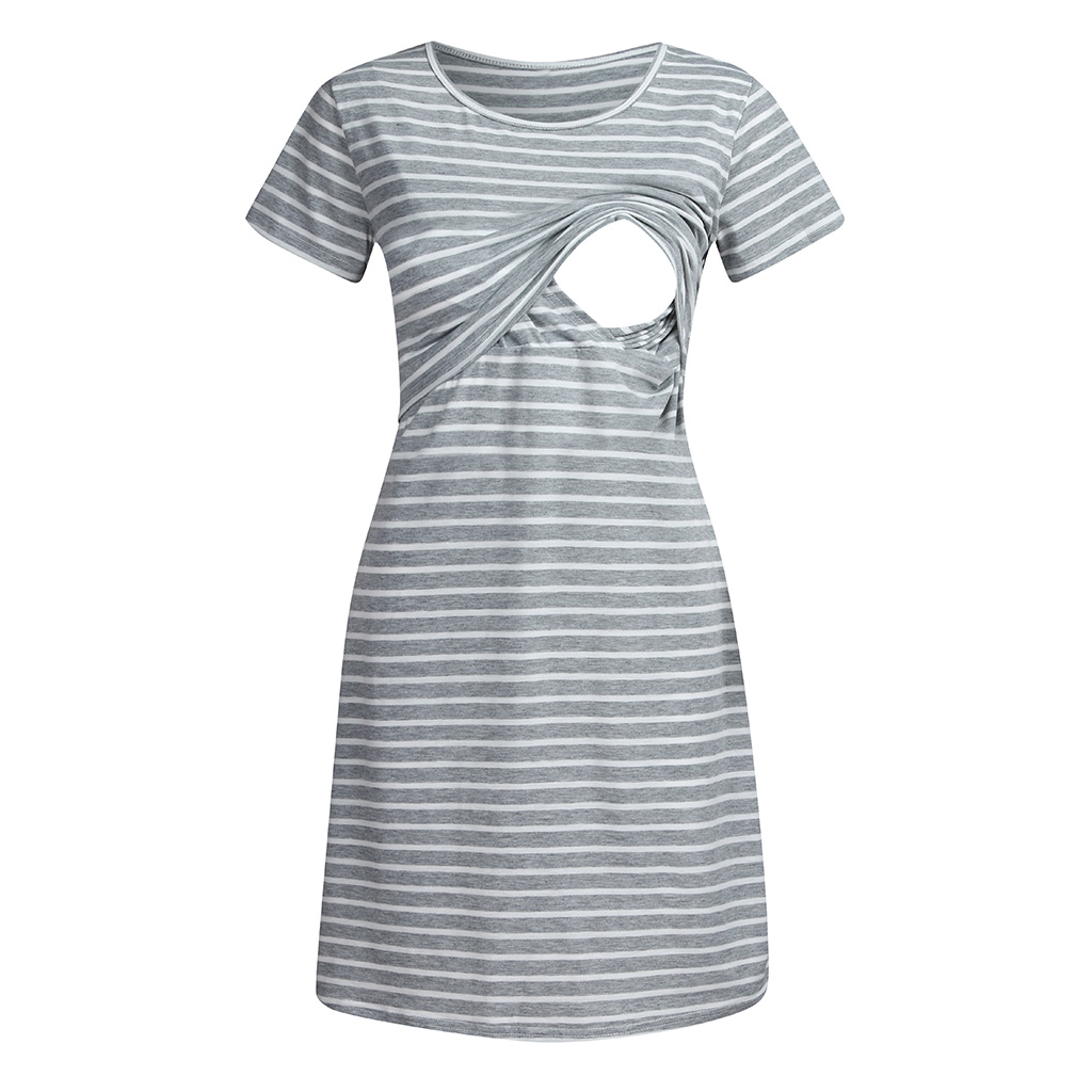 Casual Striped Short-sleeve Nursing Dress
