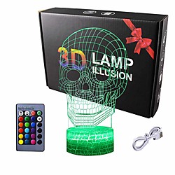 Skull 3D Lamp Optical Illusion Night Light Death Model Birthday Gift Idea for Fan Xmas Valentine's Day Gift Kids Boy Room Night Light with Remote Control 16 Colors Changing