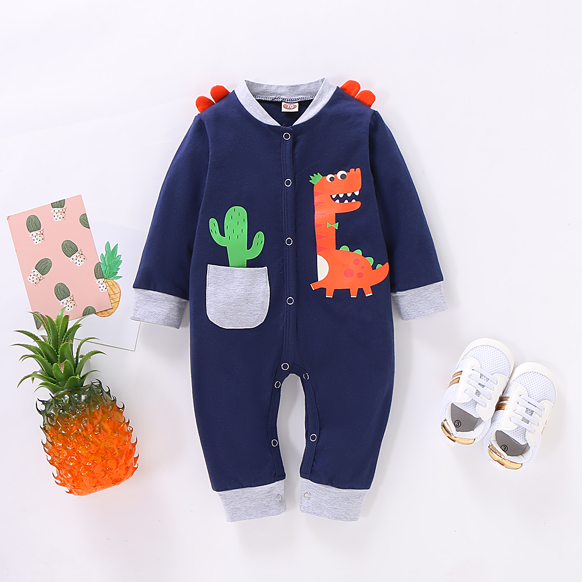 Baby Boy / Girl Dinosaur Applique Long-sleeve Jumpsuit