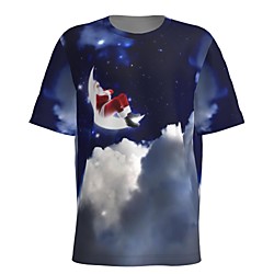 Men's Galaxy 3D Graphic T-shirt Print Short Sleeve Christmas Tops Round Neck Dusty Blue