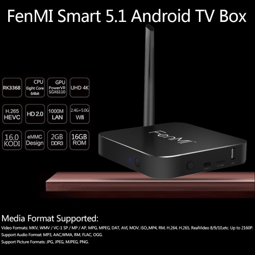 Fen MI Z16 Smart Android 5.1 TV Box RK3368 Octa-core 64bit Cortex-A53 2GB / 16GB with Kodi XBMC UHD 4K*2K 60fps HD Mini PC 2.4GHz & 5GHz Dual WiFi BT 4.0 DLNA Miracast Media Player