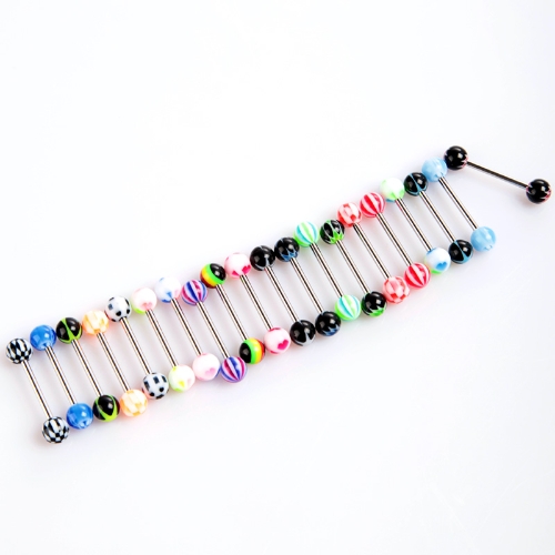 20pcs Colorful Anneaux Piercing Tongue en Acier inoxydable et acrylique Steel Ball Barbell Bars