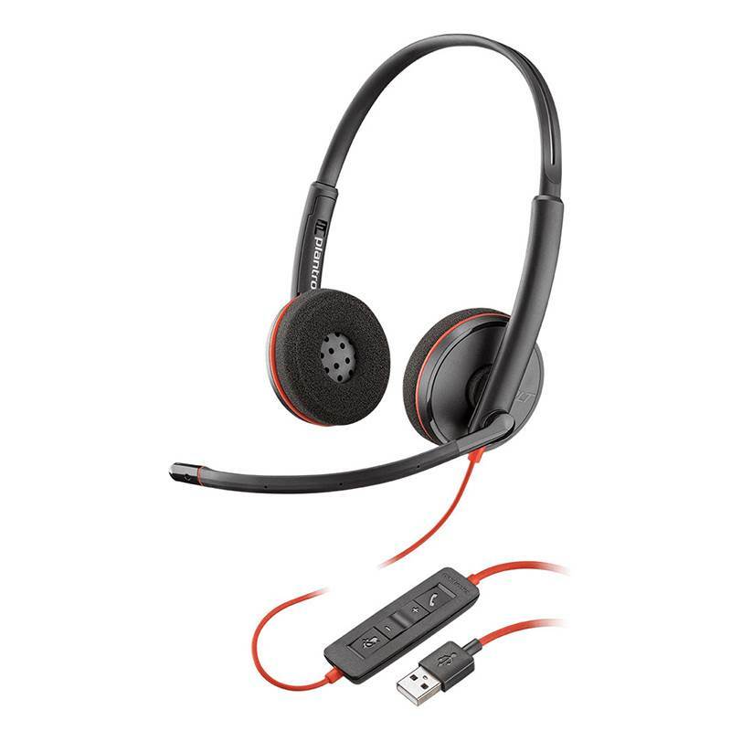 Plantronics Blackwire 3220 USB-A Corded UC Dual Stereo Headset (Black) with Microphone