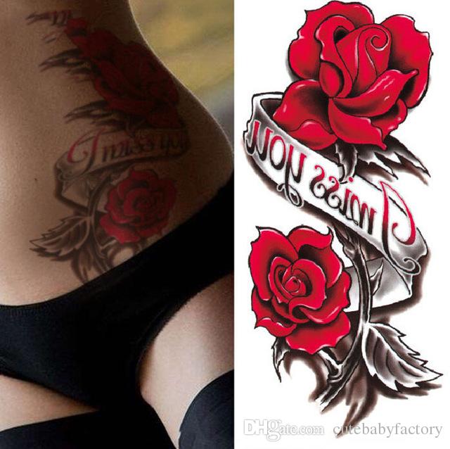 Hot sexy new 3D stereo waterproof tattoo stickers, alphabet rose flower pattern sexy chest waist arms back body makeup decals