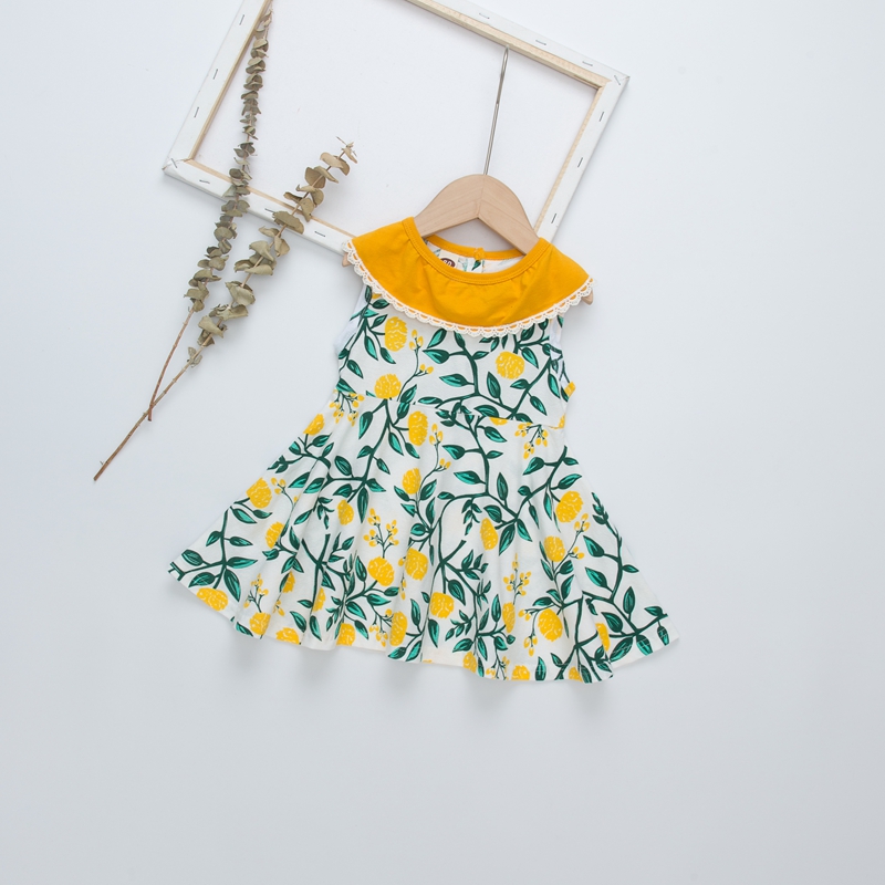 Baby / Toddler Lovely Flower Leaf Allover Flounced Collar Tasseled Sleeveless Dress