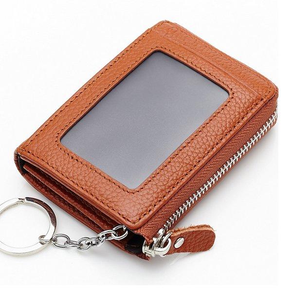 Women Men Genuine Leather Short Wallet Zipper Coin Bags Card Holder Key Bags