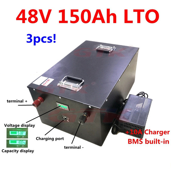 3pcs Deep cycle LTO 48V 150Ah 100Ah Lithium Titanate Battery pack for 7kw solar power station RV motorhome+10A charger