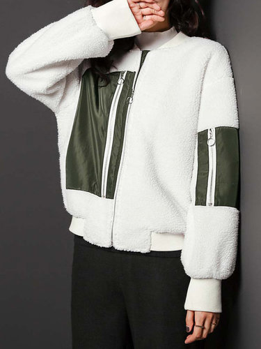 Beige Polyester Paneled Casual Bomber Jacket