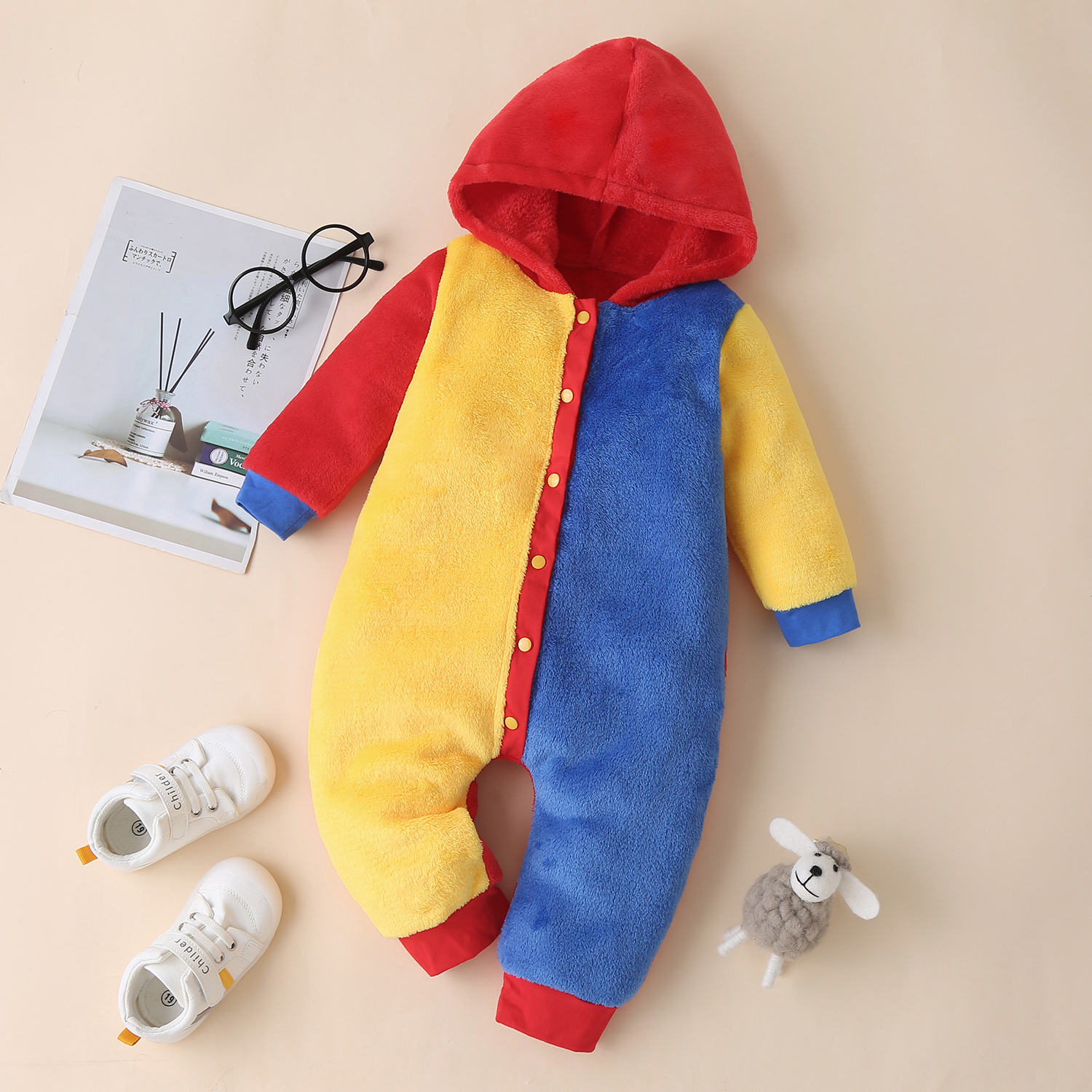 Baby Colorblock Fleece Hooded Jumpsuit