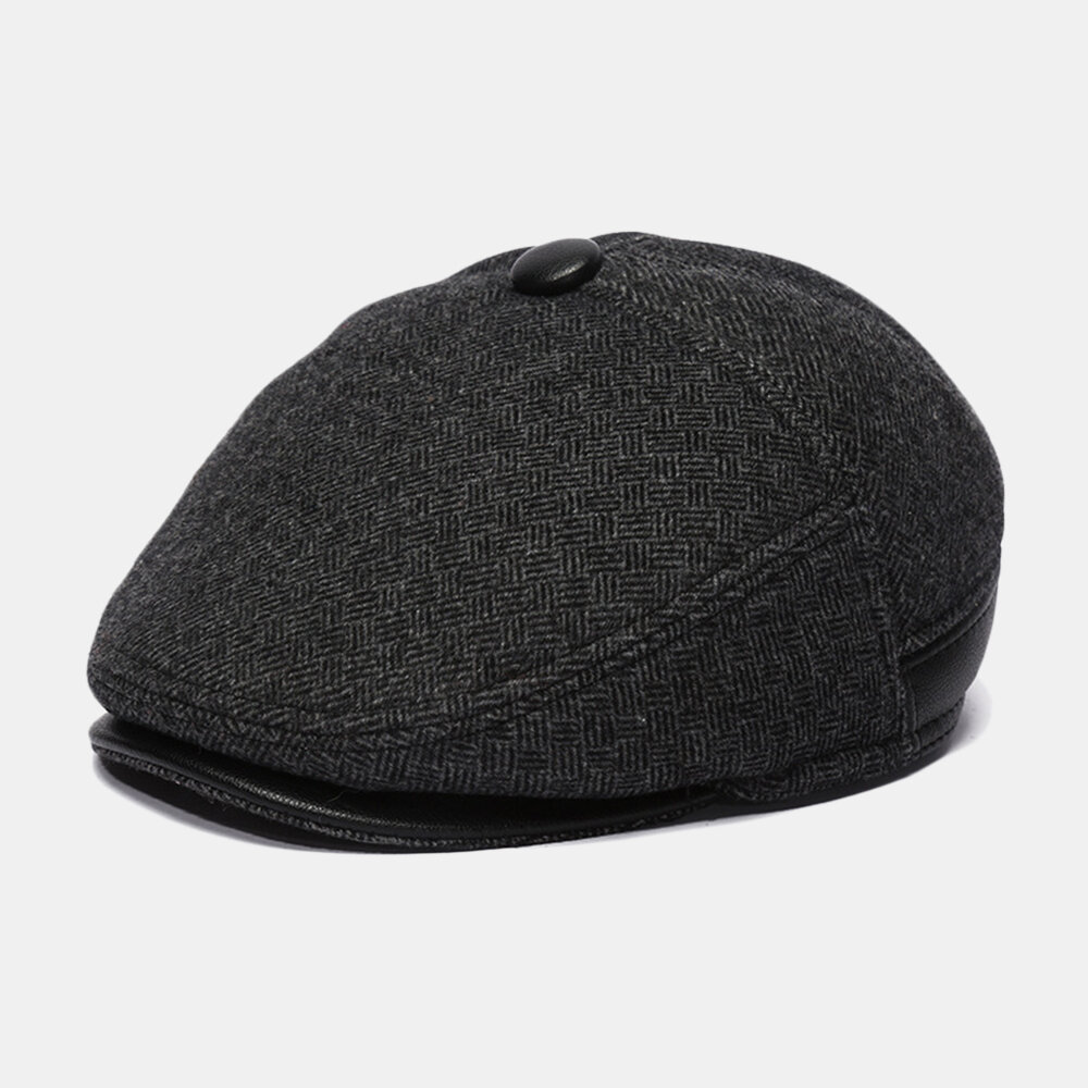 Herren Woolen Beret Caps Plus Velvet Thick Gehörschutz Forward Hut