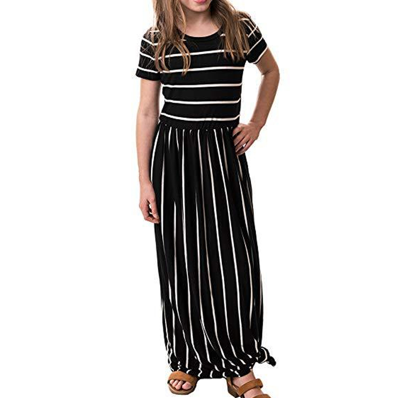 Classic Striped Short-sleeve Maxi Dress