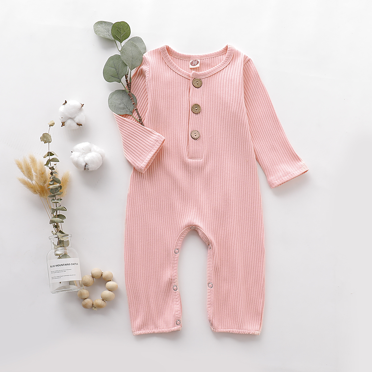 Baby Solid Striped Style Long-sleeve Jumpsuit