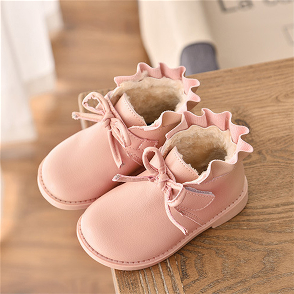 Baby / Toddler Girl Casual Solid Flounced Velcro Fleece-lining Boots