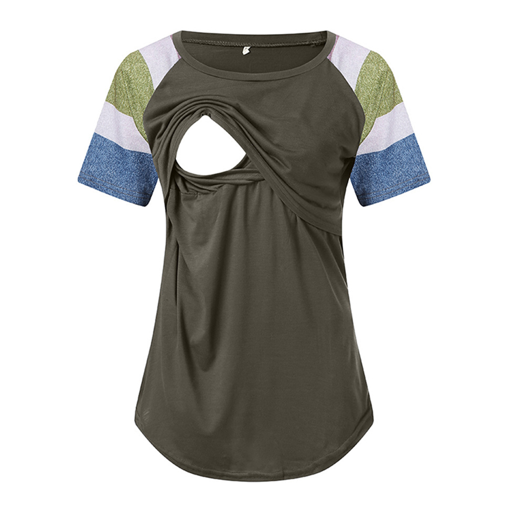 Beautiful Colorblocked Short-sleeve Nursing Top