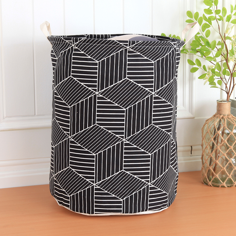 Trendy Portable Striped Linen Laundry Basket