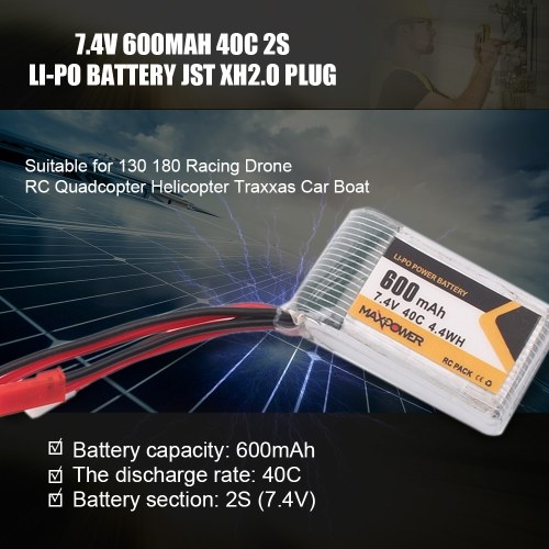 7.4V 600mAh 40C 2S Li-Po Battery JST XH2.0 Plug for 130 180 Racing Drone RC Quadcopter Helicopter Traxxas Car Boat