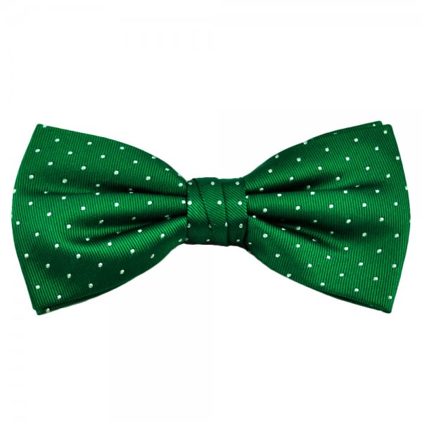 Green & White Polka Dot Silk Bow Tie