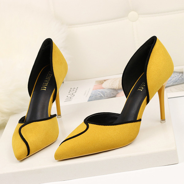 Designer 2020 Pointed Toe Women Thin Heel Shoes 9cm Heels Pointed Toe suede Wedding Party Shoes Woman dress sandals Big Size 42