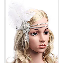 The Great Gatsby Charleston 1920s Vintage Roaring Twenties Flapper Headband Women's Feather Costume Head Jewelry White Vintage Cosplay Party Prom Sleeveless Lightinthebox