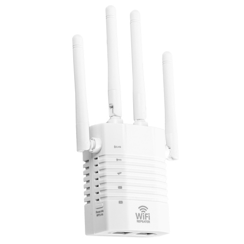 1200 Mbit / s WiFi Repeater WiFi Signalverstärker 2,4 GHz 5 GHz Dual Frequency Wireless Signal Booster mit 4 Antennen White US PLug