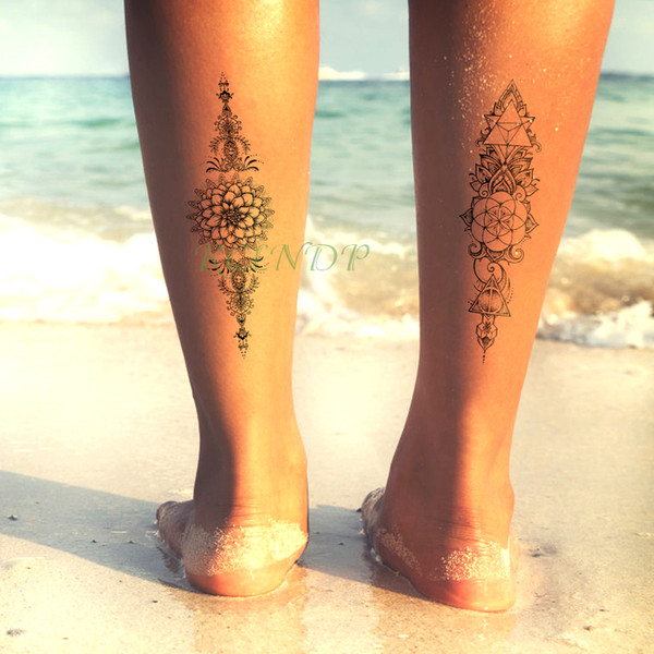 water temporary stickers arm fake black tattoo henna mandala flower water transfer fake tattoo flash for woman