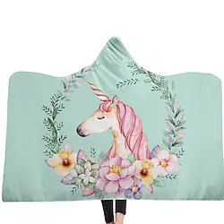 Kids Girls' Active / Sweet Daily / Outdoor Unicorn Floral / Cartoon / Plants Print Polyester Blanket Light Green Kid onesize Lightinthebox