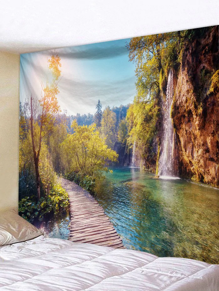 Mountain River Forest Print Tapestry Wall Hanging Art Decoration