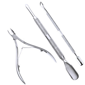 3 Pcs Stainless Steel Nail Cuticle Remover Spoon Pusher Nipper Clipper Set