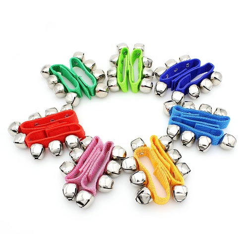 Paire de Métal Jingle Bells Bracelet Poignet Tambourin Nylon Velcro  Percussion Jouet Musical pour les Jeux KTV Enfant Party