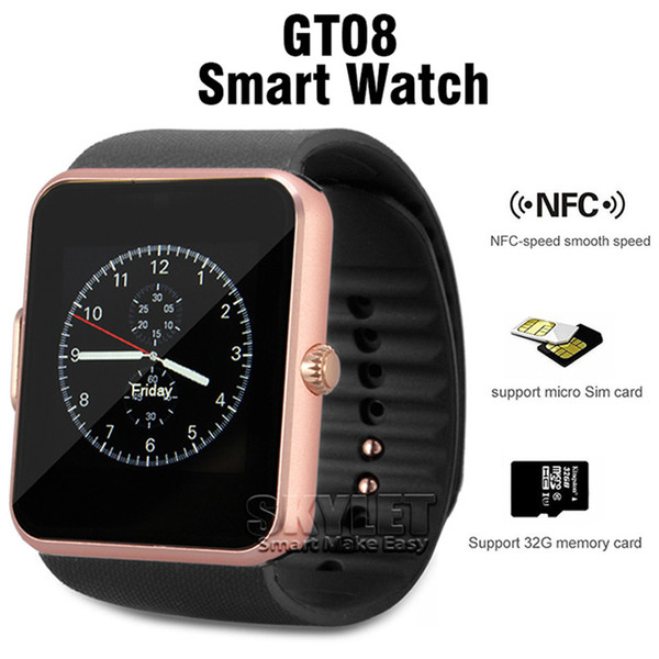 gt08 bluetooth smart watch with sim card slot and nfc health for android samsung and smartphone bracelet with package