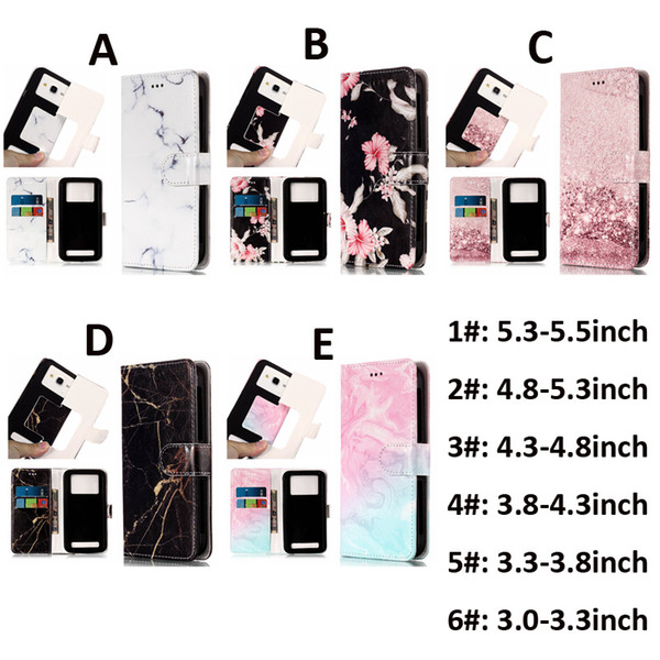 Universal Marble Flower Wallet Cases PU Flip Leather Card Slot Case For 3.0 To 5.5 inch Mobile Phone iPhone Samsung LG HTC Nokia SONY Huawei RedMi MOTO