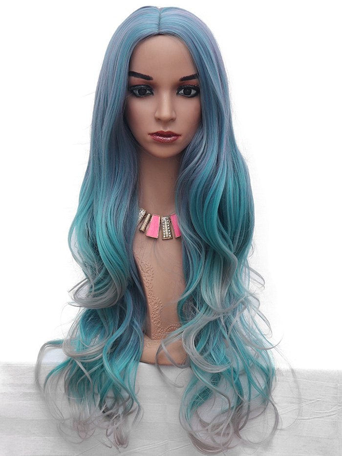 Synthetic Wavy Long Middle Part Colormix Wig