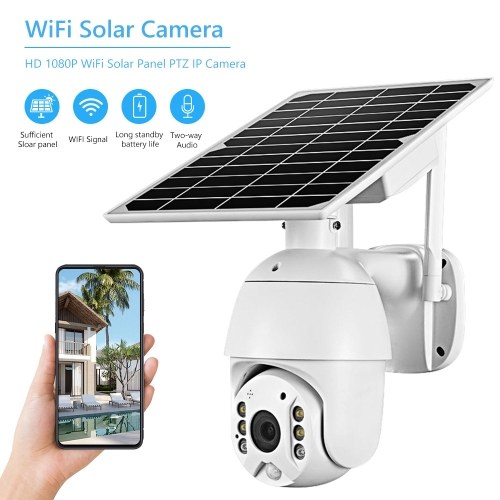 Caméra de sécurité pour panneaux solaires sans fil 1080P Caméra de surveillance pour piles rechargeables extérieures étanches à l'eau 2MP