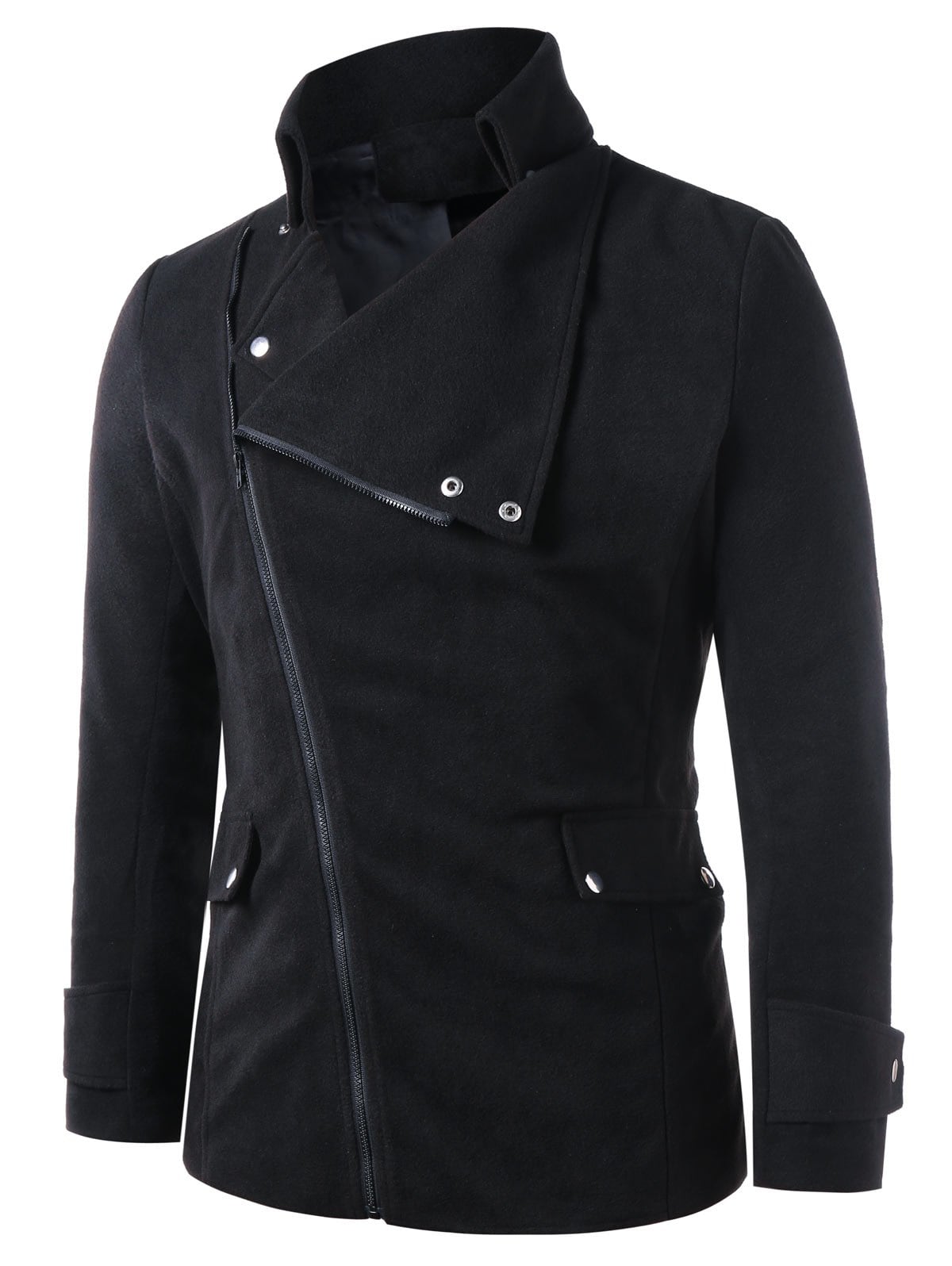 Zip Up Flap Pockets Stand Collar Coat