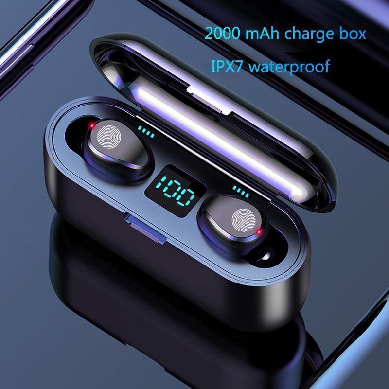 airpods Wireless Earphone Bluetooth V5.0 F9 TWS Wireless Bluetooth Headphone LED Display With 2000mAh Power Bank Headset With Microphone