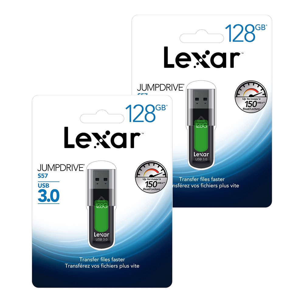 Lexar Professional JumpDrive S57 USB 3.0 Flash Drive Memory Stick - 128GB - Value Twin Pack