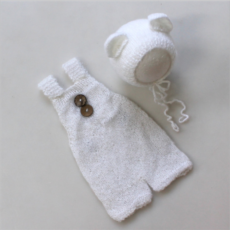 Solid Baby Photography Props Bib Pants and Hat Set