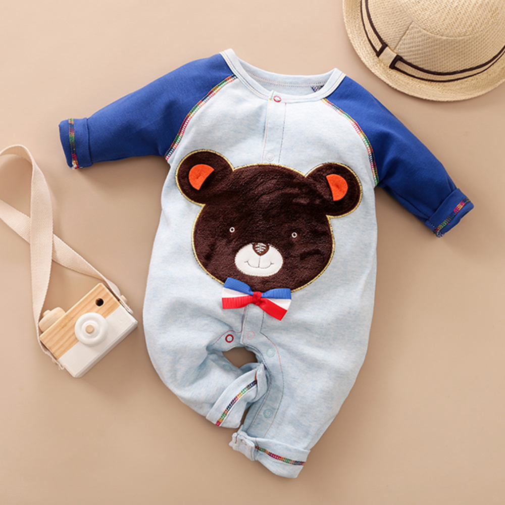 Baby Beautiful Bear Embroidery Long-sleeve Jumpsuit
