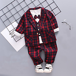 Kids Toddler Boys' Suit  Blazer Clothing Set 3 Pieces Long Sleeve Wine Plaid Bow Special Occasion Formal Formal Gentle Regular Maxi 1-4 Years Lightinthebox