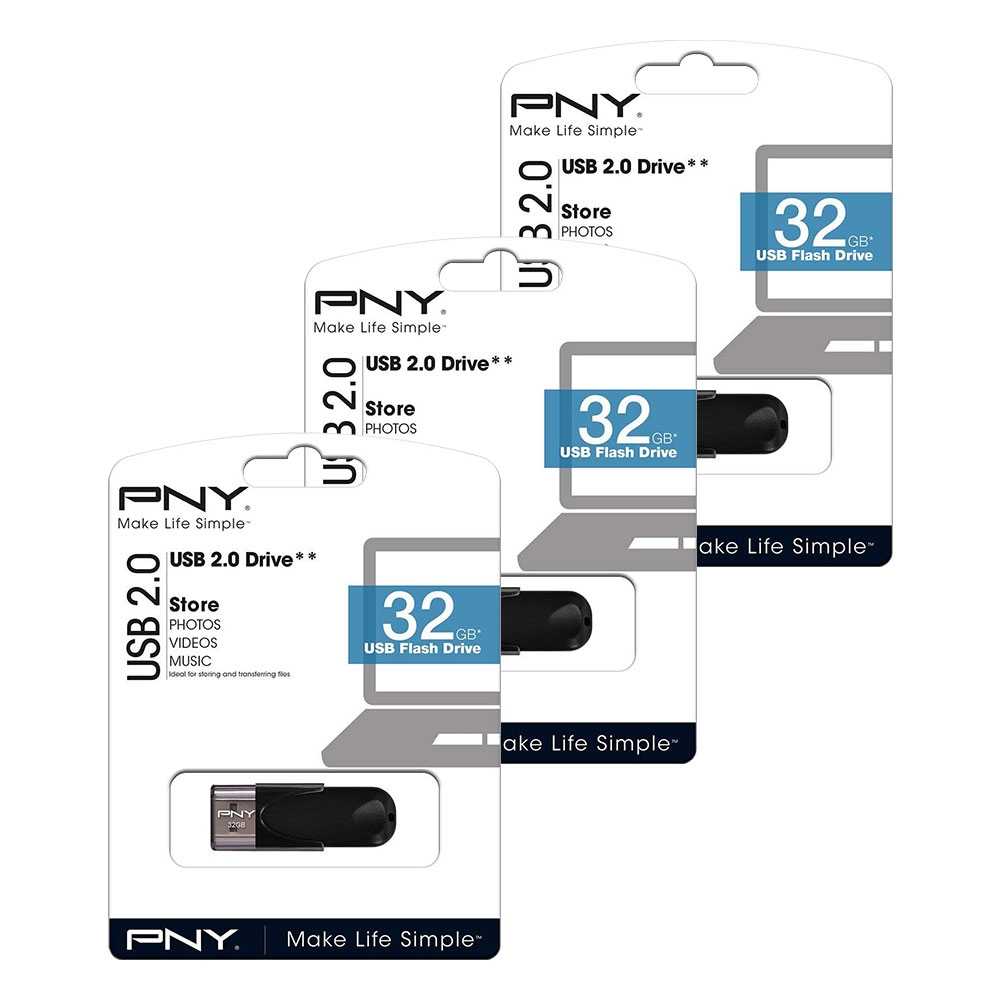 PNY Attache 4 USB 2.0 Flash Drive USB 2.0 Memory Stick - 32GB - Extra Value 3 Pack