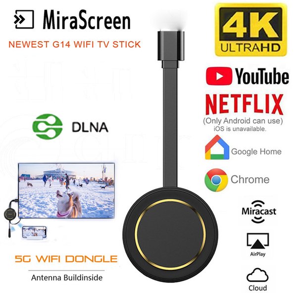 G14 TV Stick Miracast 5G Wireless Screen Projector Wifi Mirascreen Dongle Ezcast 4k For Youtube Google Chromecast