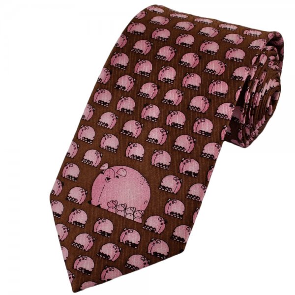 Brown Pigs Novelty Silk Tie