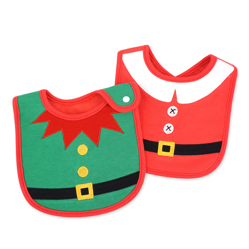 2-pack Three-layer Waterproof Animal Christmas Print Bibs Set